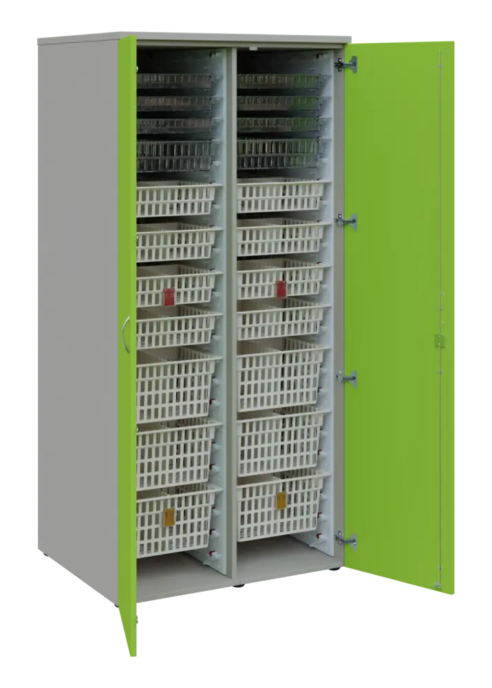 EUROMEDICA D - 90 skříň léková boxová, 2-dveřová, 1950x900x735, korpus šedý, dvířka jarní zeleň